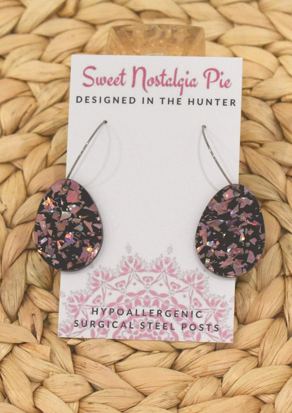 Sweet Nostalgia Pie Earrings Hoops in Pink Glitter Shards