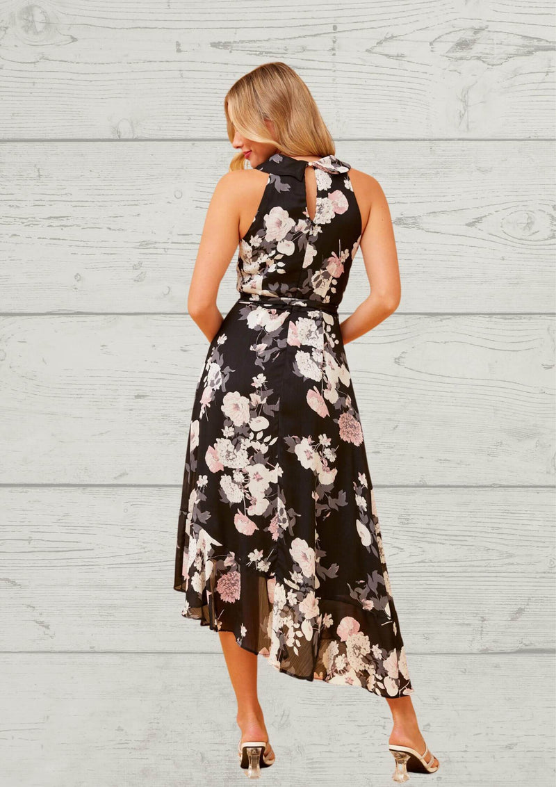 Ada Midi Cocktail Dress in Black and Blush