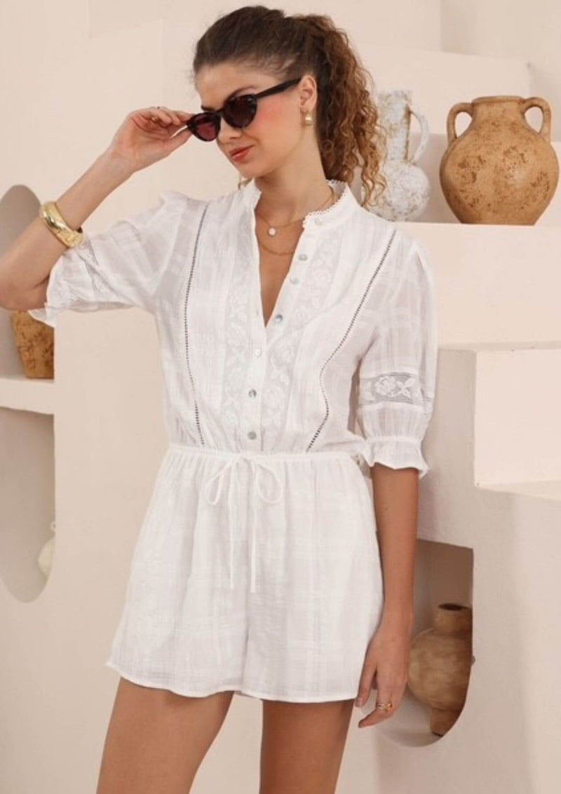 Avangeline White Cotton Playsuit