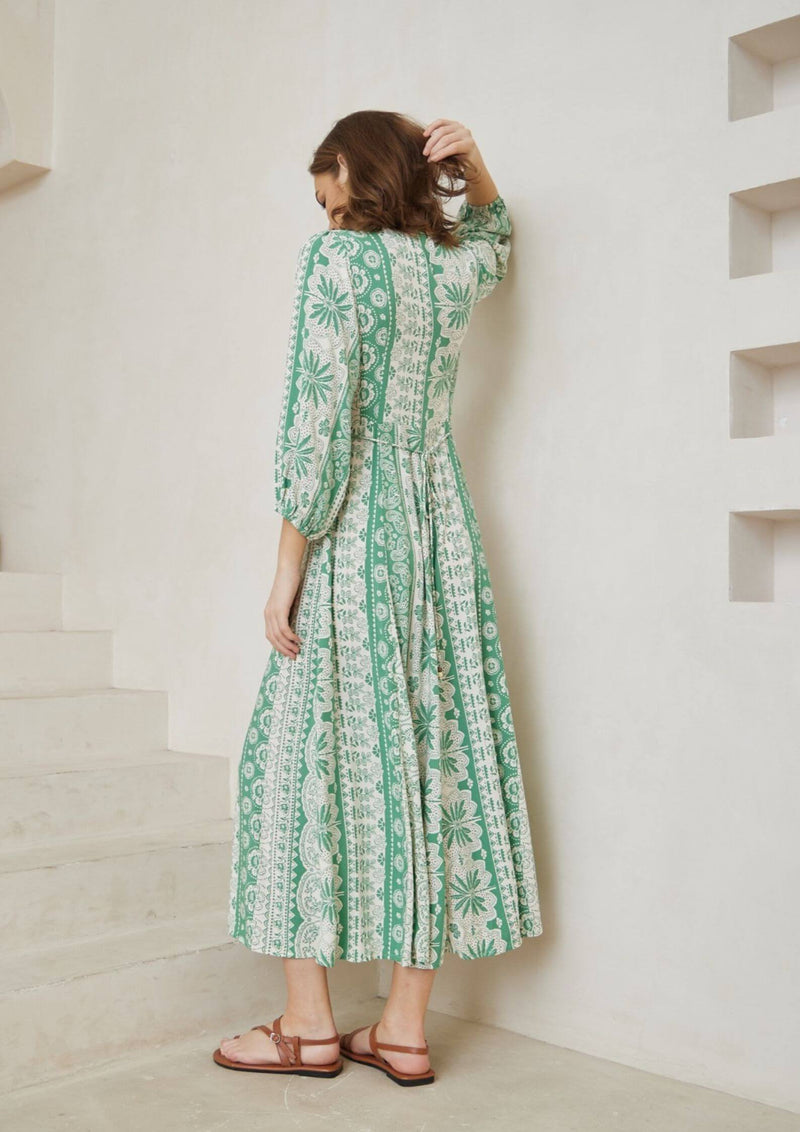 Avery Long Sleeve Maxi Dress in Sage Print