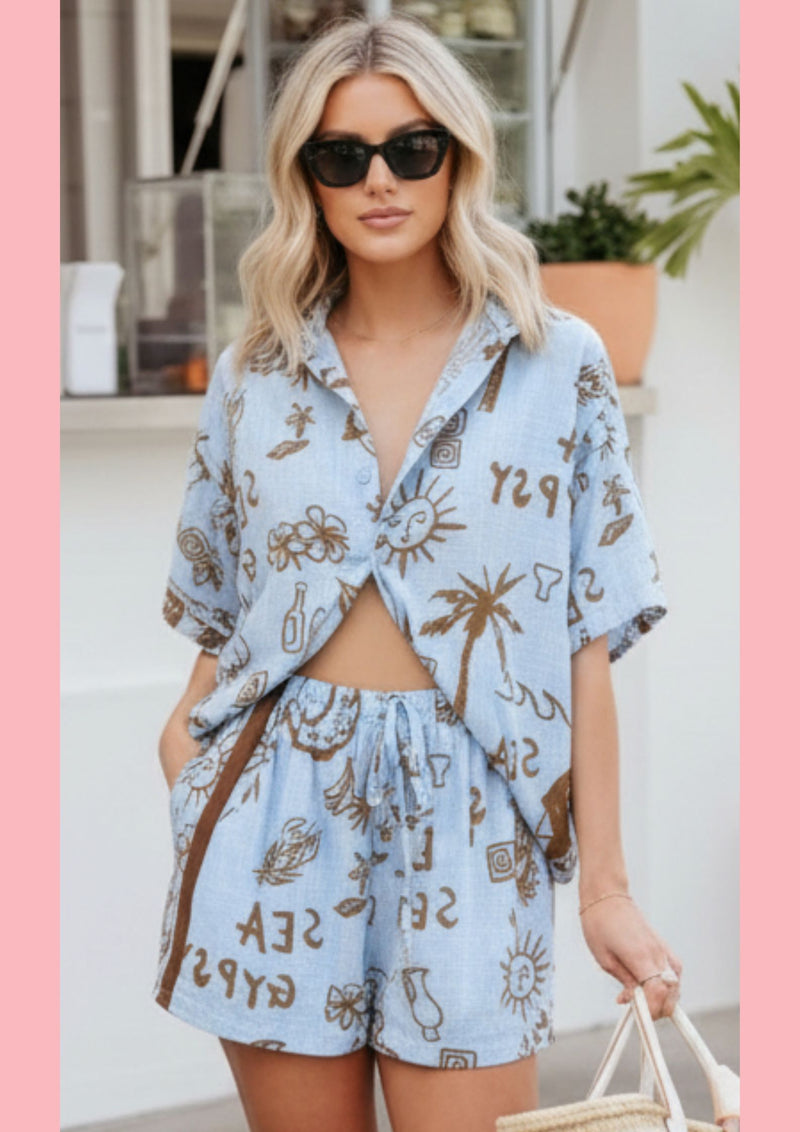 By Frankie Sea Gypsy Matching Top and Shorts Set in Blue