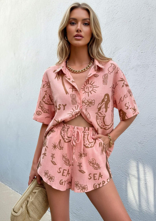 By Frankie Sea Gypsy Matching Top and Shorts Set in Peach