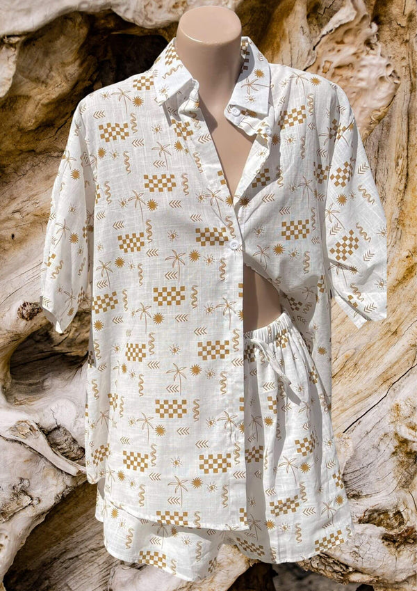By Frankie Snakes and Checkers Top and Shirt Set in White