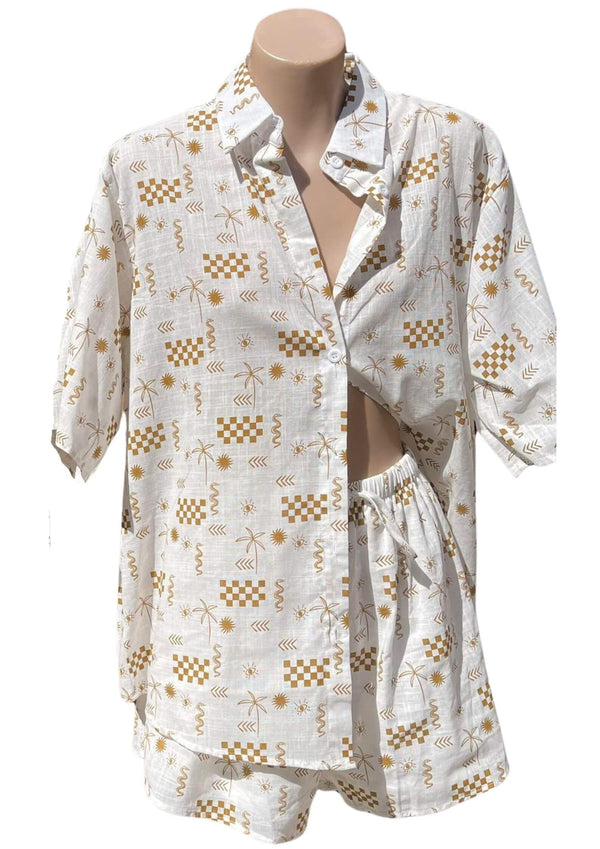 By Frankie Snakes and Checkers Top and Shirt Set in White