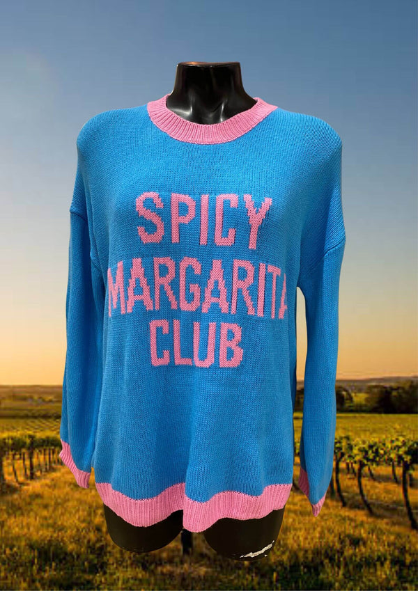 By Frankie Spicy Margarita Club Knit Pull Over Jumper in Blue