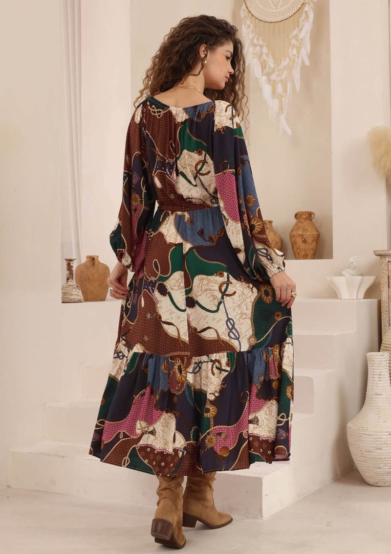 caprice maxi dress Caprice Long Sleeve Midi Dress in Jewel Colours – Frangipani Living