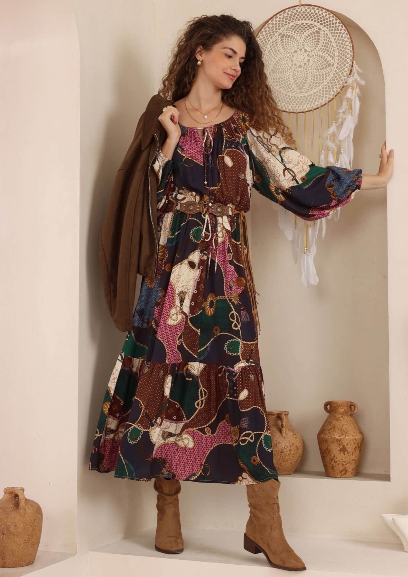 caprice midi dress Caprice Long Sleeve Midi Dress in Jewel Colours – Frangipani Living
