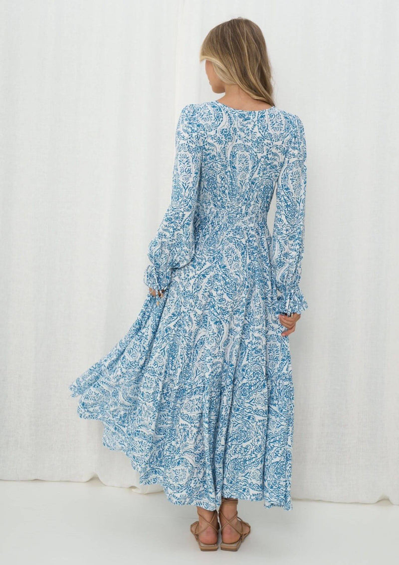 Carisse Long Sleeve Maxi Dress in Blue Ivy