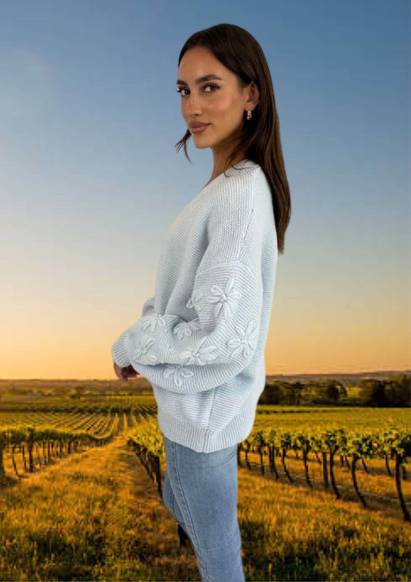Chunky Knit Cardi Jacket in Powder Blue