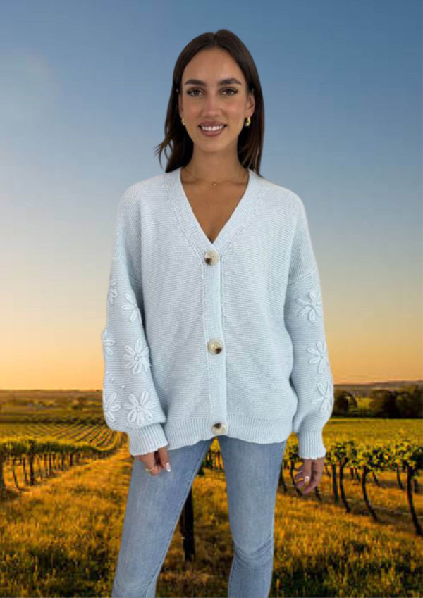 Chunky Knit Cardi Jacket in Powder Blue