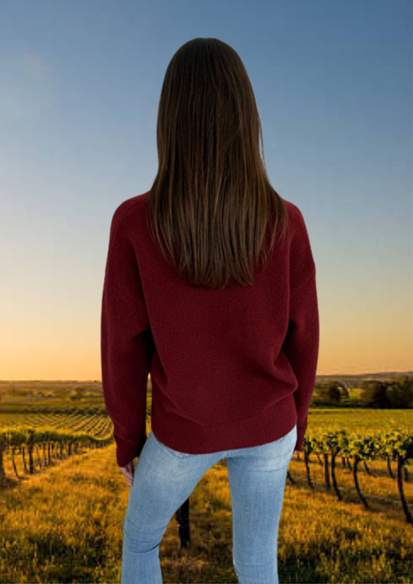 Chunky V Neck Knit Cardi Jacket with Feature Buttons in Shiraz