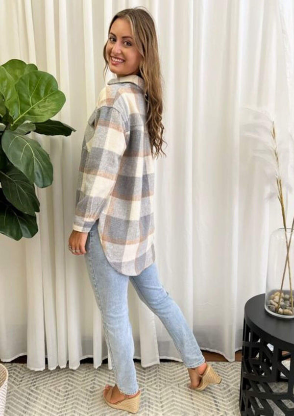 Cosy Plaid Shacket Shirt Jacket in Grey and White