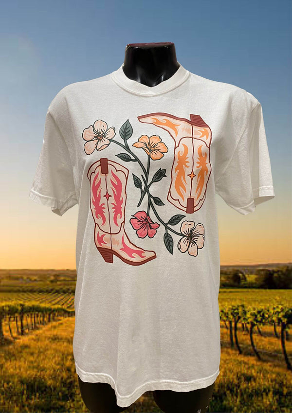 Cowgirl Boots and Wildflowers Unisex T Shirt in White