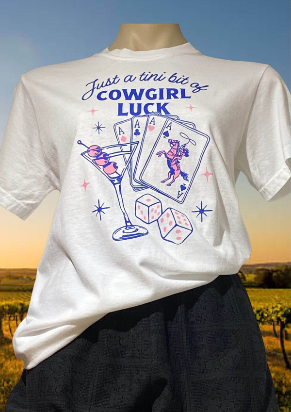 Cowgirl Luck Martini Unisex T Shirt in White