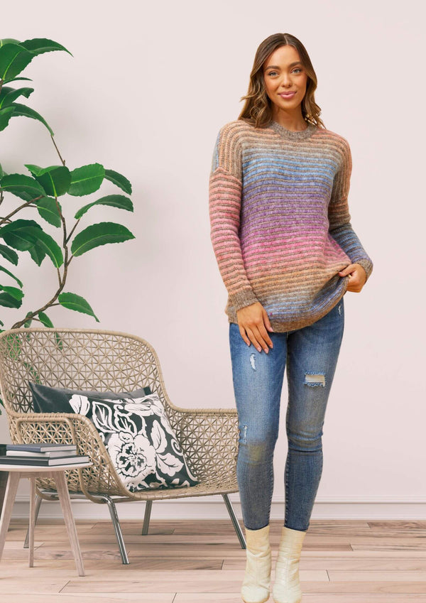 Cuddly Soft Knit Jumper Top in Ombre Pastels