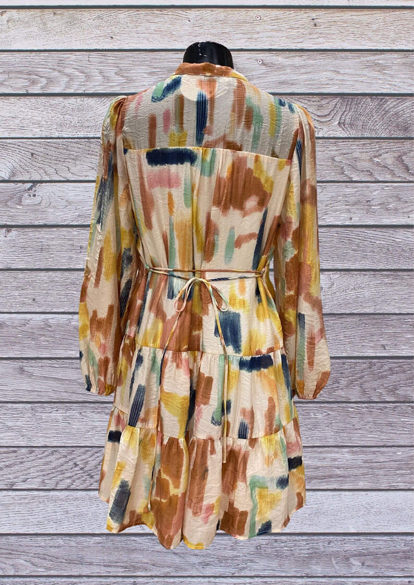 Dusk Long Sleeve Short Dress in Rust Watercolours