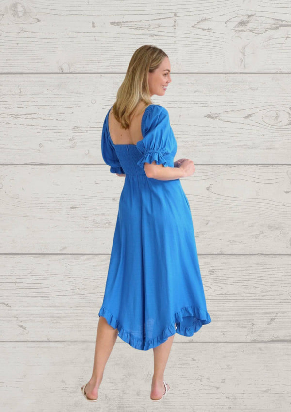 Elodie Short Sleeve Midi Dress in Blue