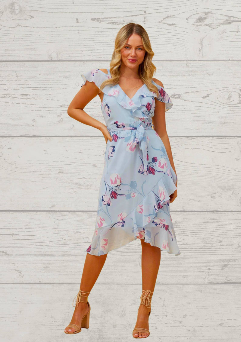 Eloise Cold Shoulder Party Dress in Light Blue