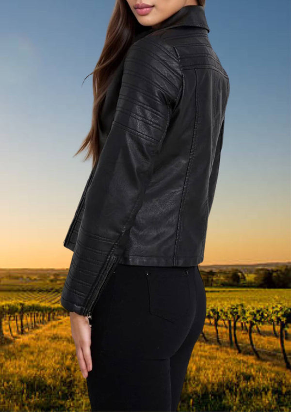 Emery Soft Vegan Leather Biker Jacket in Black