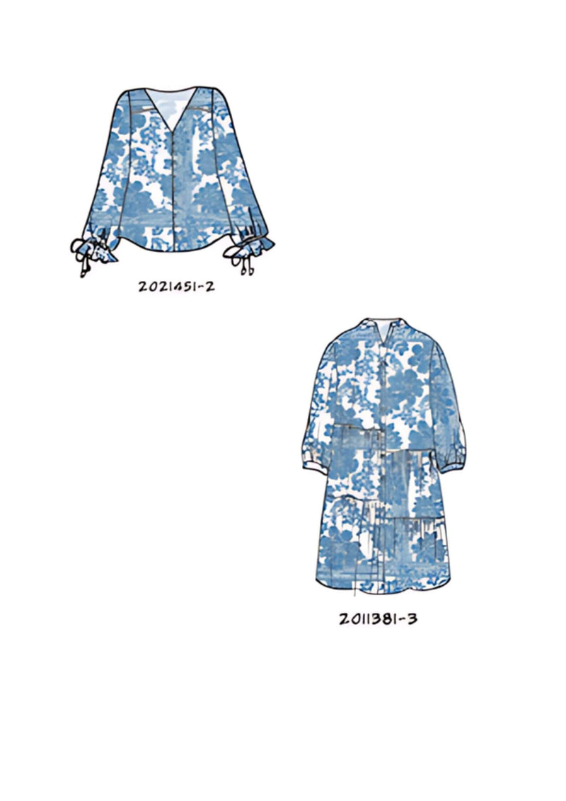 Fleur Long Sleeve Button Front Dress in Cerulean Blue