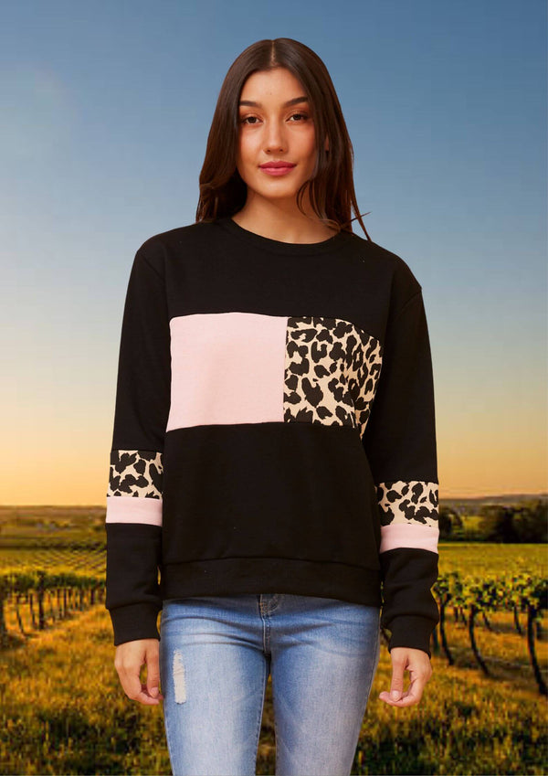 Greta Block Print Animal Print Jumper in Black