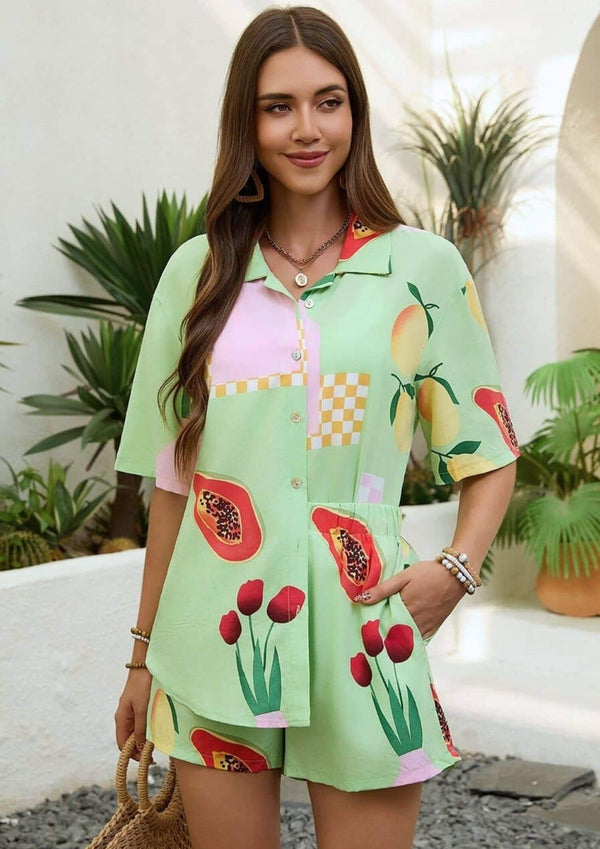 Harper Matching Top and Shorts Set in Lime Papaya
