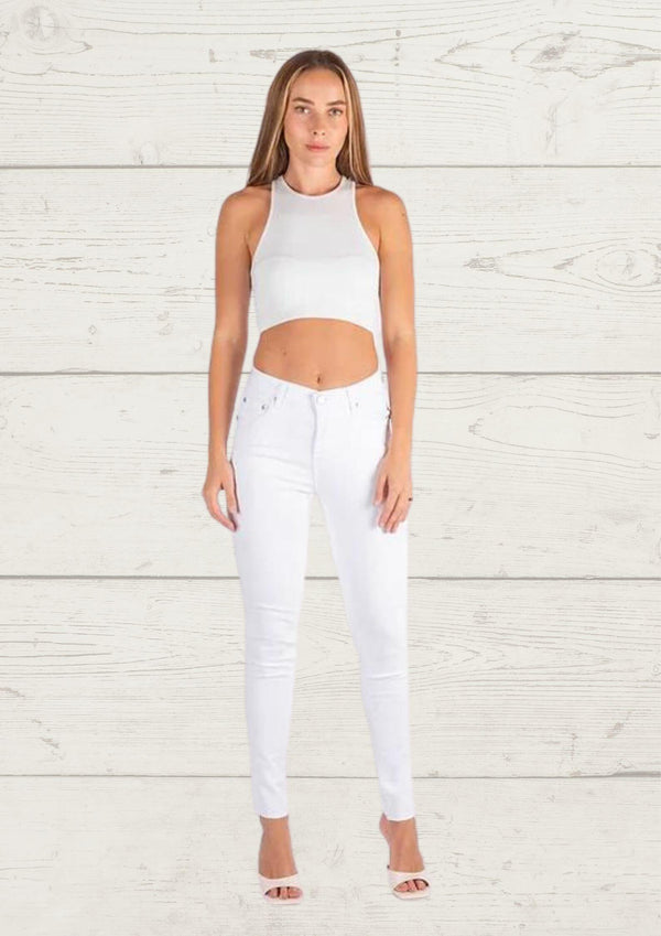 High Waist Stretch Skinny Jeans in White by Wakee