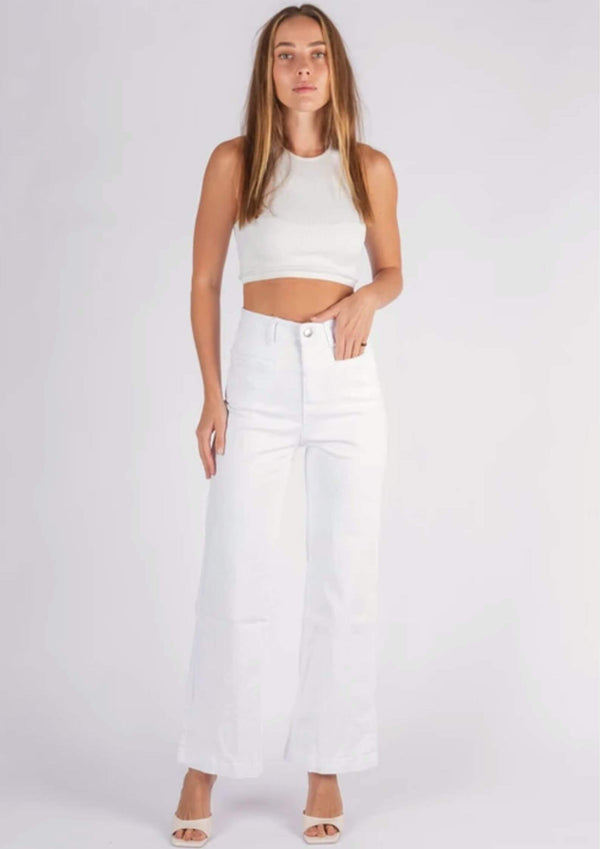 High Waist Wide Leg Stretch Jeans in White by Wakee
