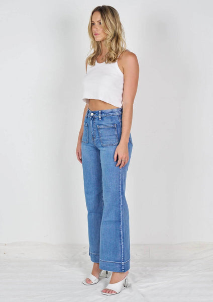 Front Two Pocket Stretch Wide Leg Denim Jeans - White main image 1