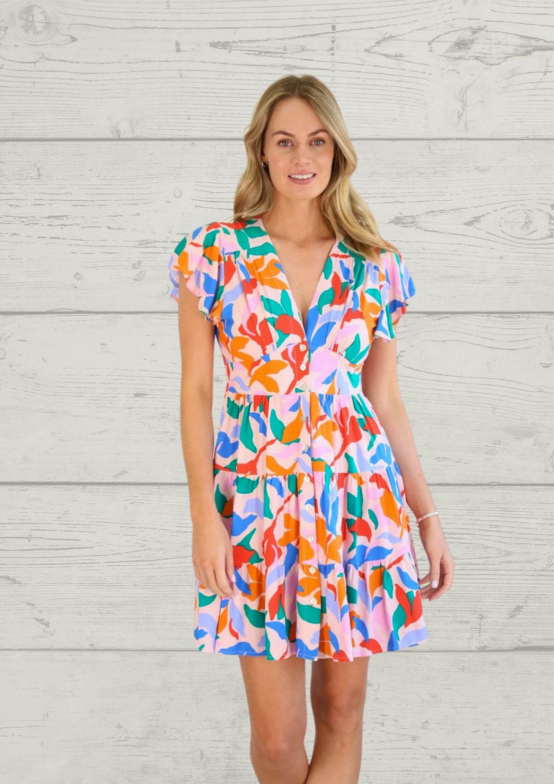Isla Short Sleeve Button Front Dress in Candy