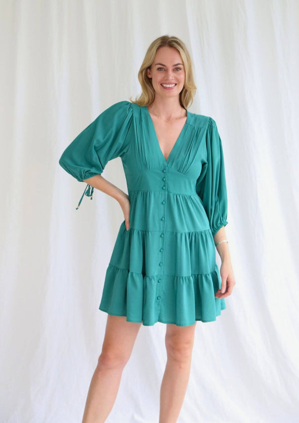 Islahya Button Front Dress in Teal