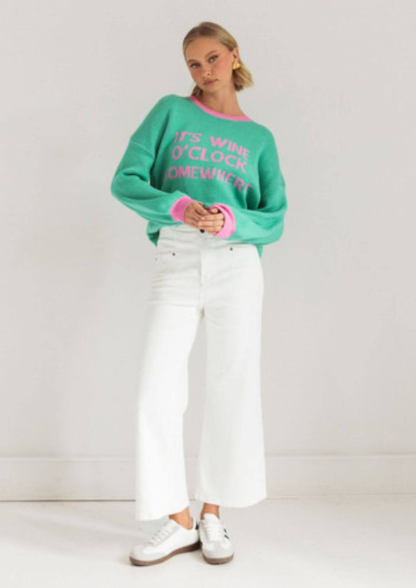Its Wine O Clock Somewhere Knit in Teal and Pink