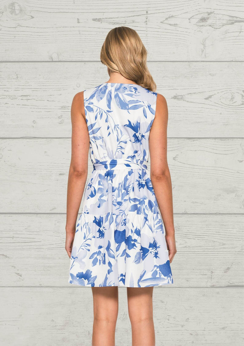 Jasmine Sleeveless Dress in Blue and White