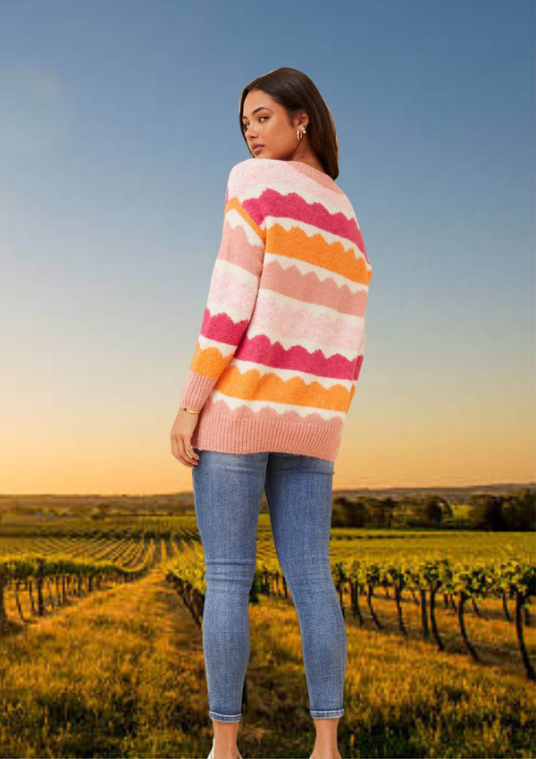 Kali Knit Jumper Top in Candy Scallop Pinks