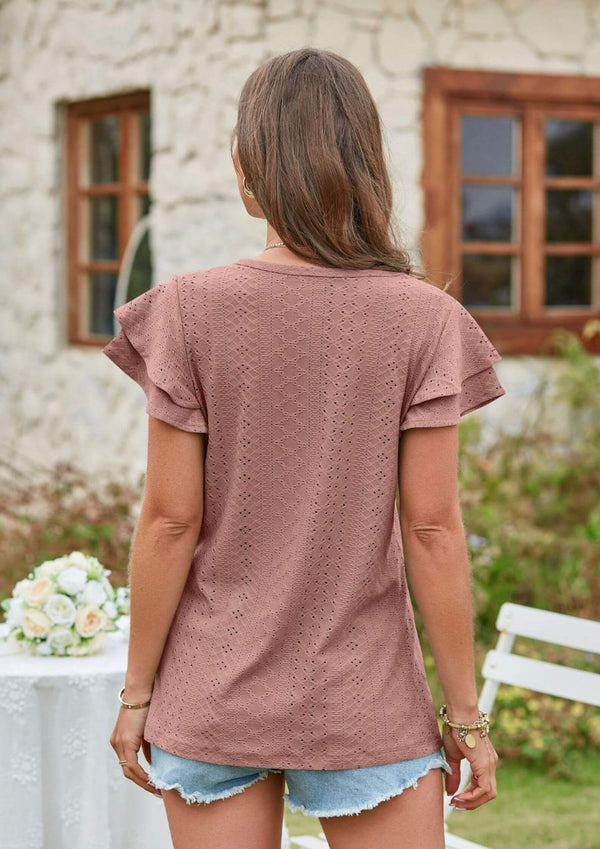 Katryna Short Sleeve Top in Dusty Rose Lace Effect