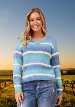 Kitra Soft Ombre Blues Knit Jumper Pull Over