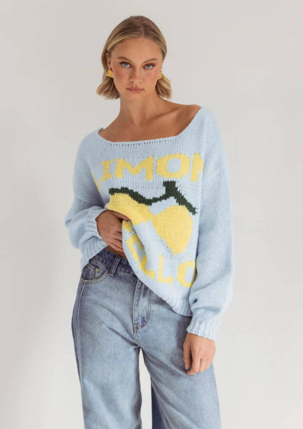 Limoncello Knit Jumper Top in Baby Blue