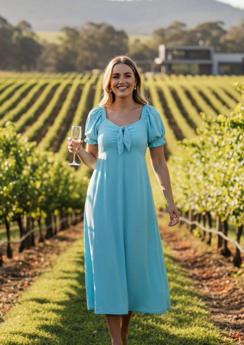 Mandy Short Sleeve Midi Dress in Turquoise