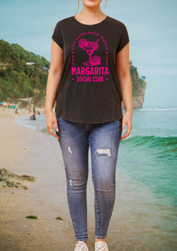 Margarita Social Club Ladies Tee Shirt in Black Wash