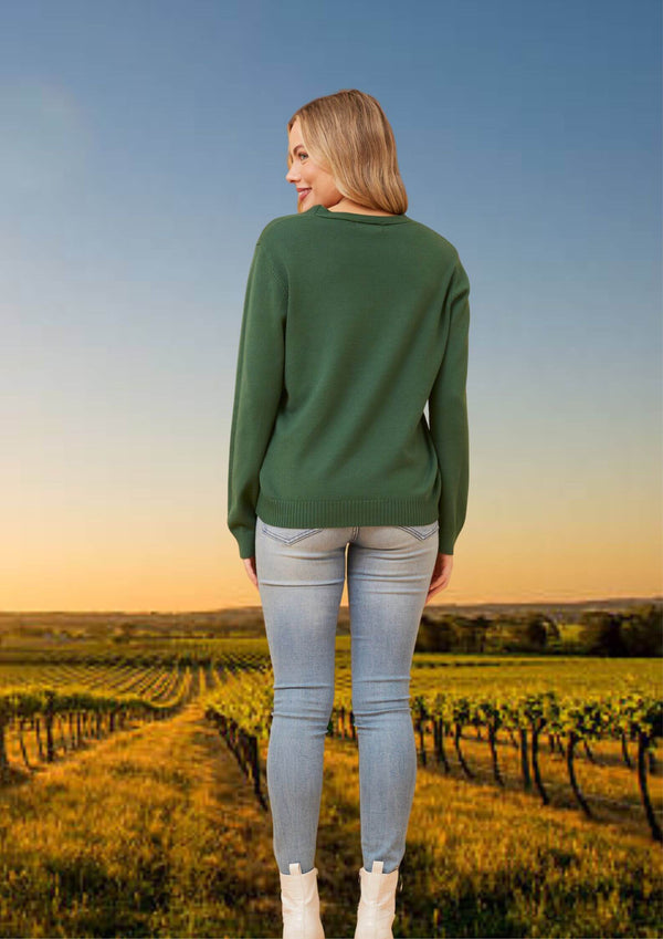 Marianne Round Neck Light Knit Top in Emerald