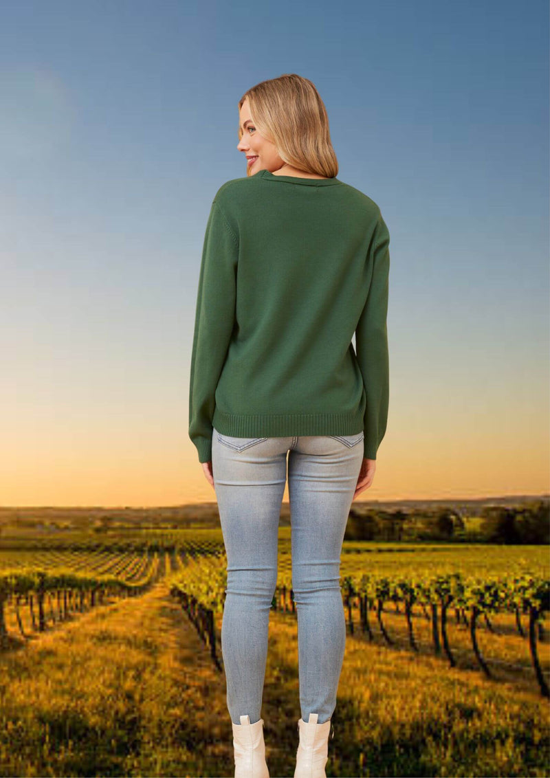 Marianne Round Neck Light Knit Top in Emerald