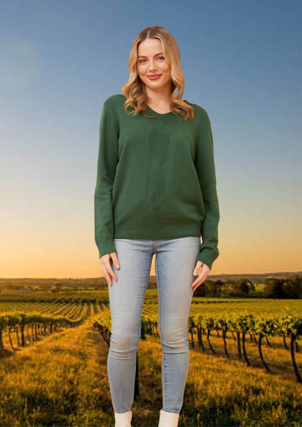 Marianne Round Neck Light Knit Top in Emerald