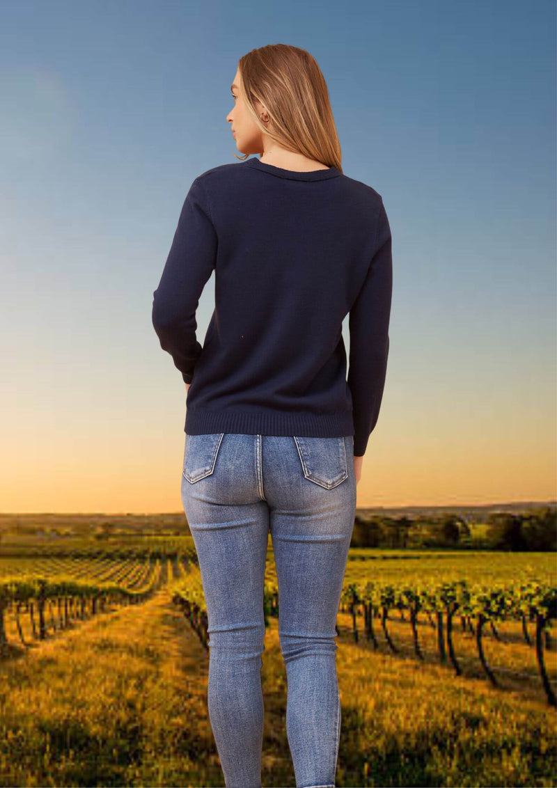 Marianne Round Neck Light Knit Top in Navy