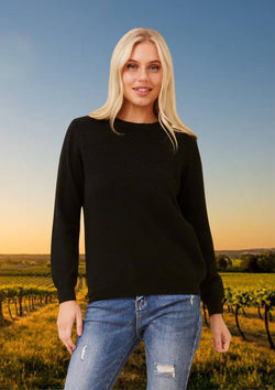 Maribeth Round Neck Light Knit Top in Black