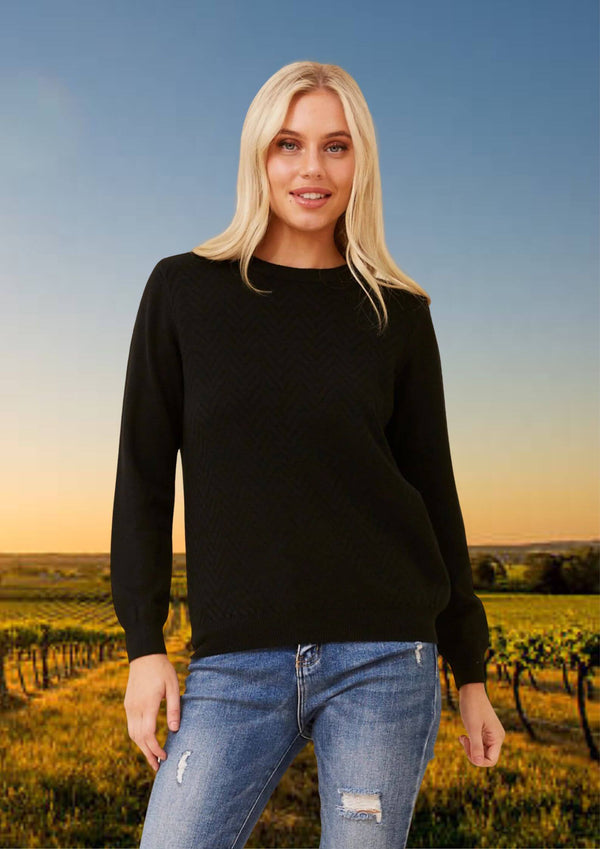 Maribeth Round Neck Light Knit Top in Black