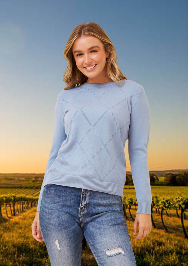Marilyn Round Neck Light Knit Top in Blue Jean