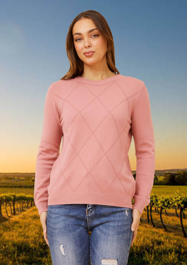 Marilyn Round Neck Light Knit Top in Dusty Pink