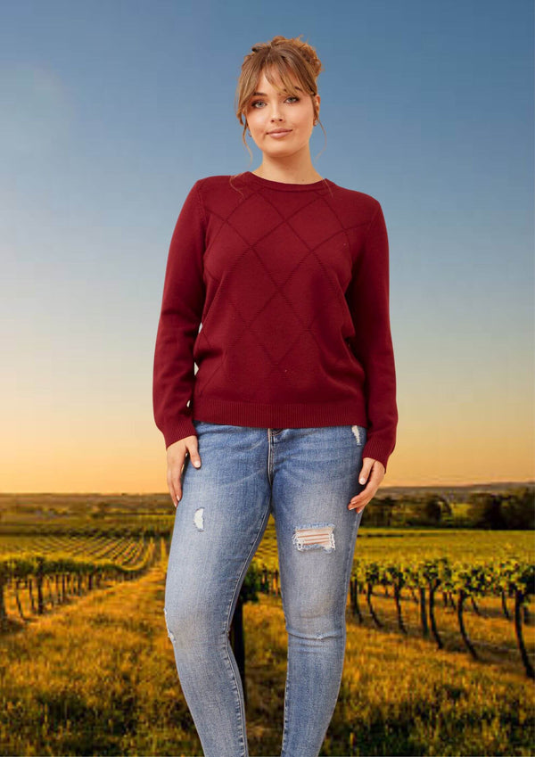 Marilyn Round Neck Light Knit Top in Wine