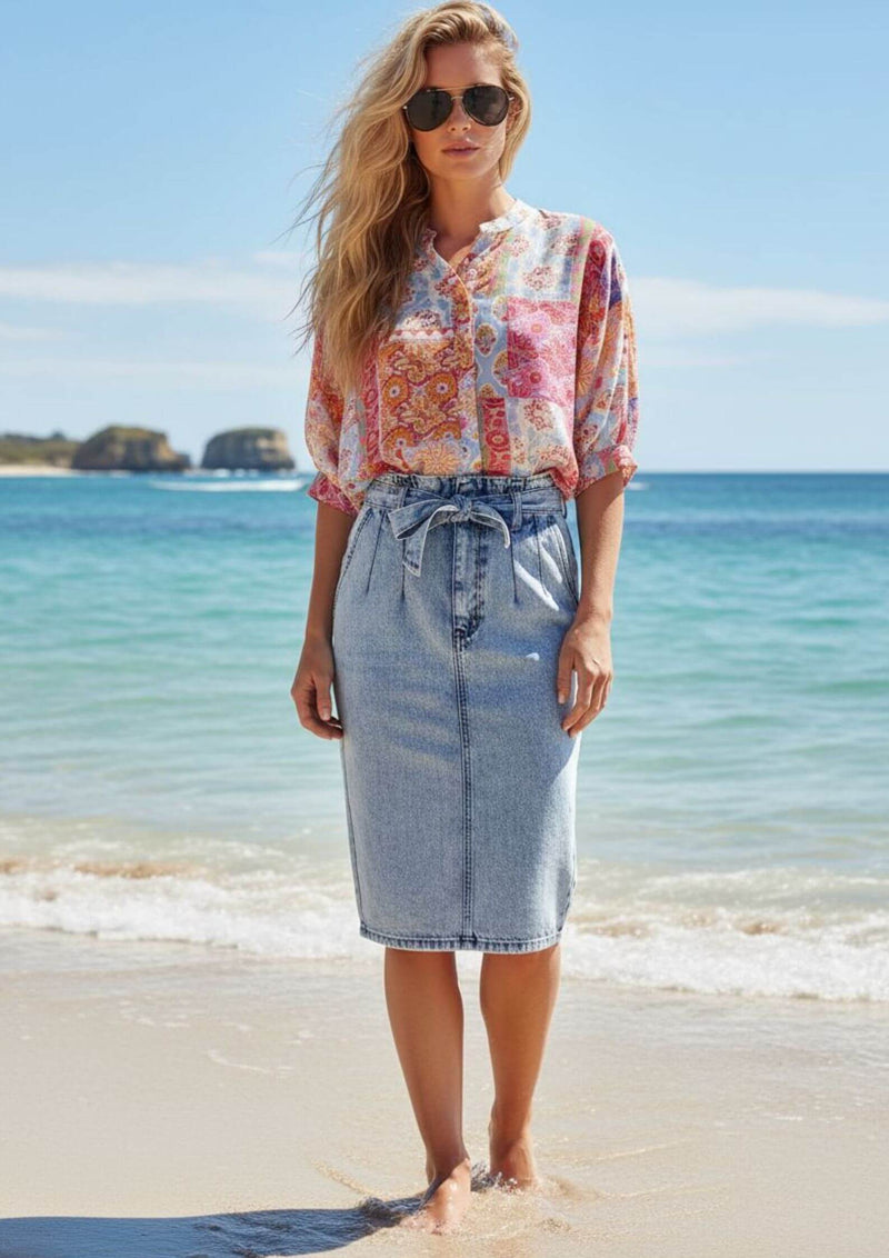 Meredith Half Sleeve Top Blouse in Candy Block Print