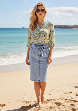 Meredith Half Sleeve Top Blouse in Greens